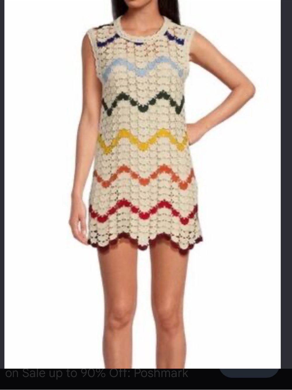 Chelsea & Violet Cream Crochet Mini Dress with Multicolor Wave Stripes